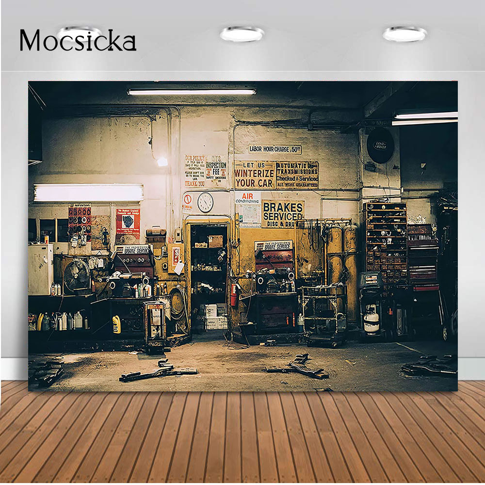 Retro Car Repairs Backdrop Too - огляд і ціна Workshop Tools Background