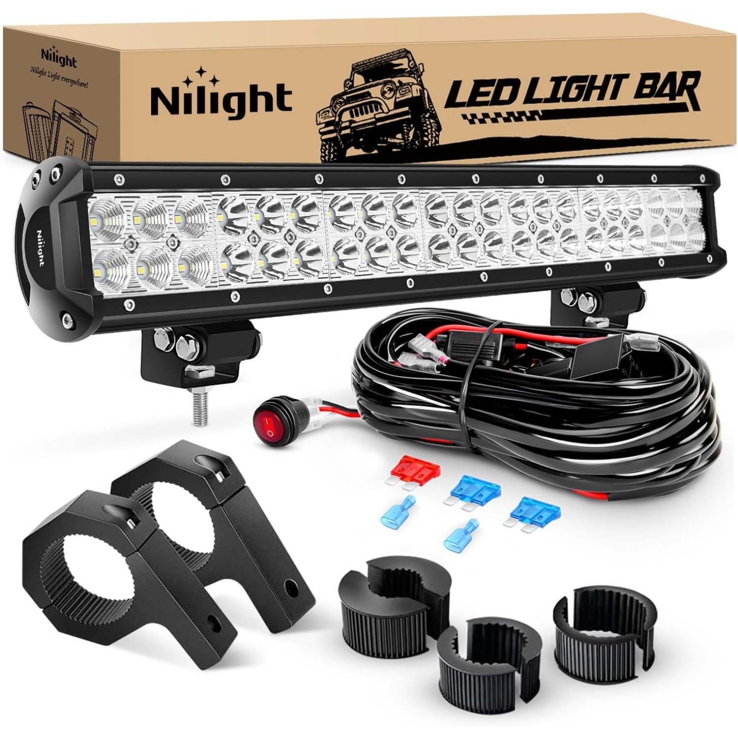 Nilight 20 Inch 126W Spot Floo - огляд і ціна Pipe Clamp Bar