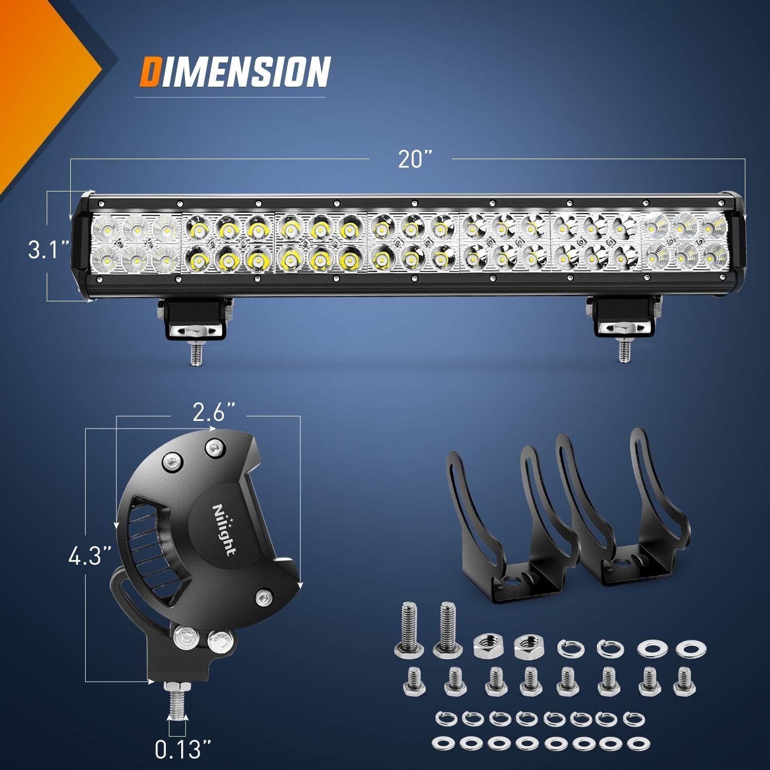 Nilight 20 Inch 126W Spot Floo - огляд і ціна Pipe Clamp Bar