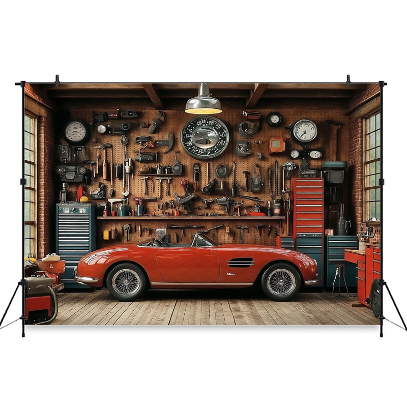 Mocsicka Red Classic Car Garag - огляд і ціна Workshop Tools Background