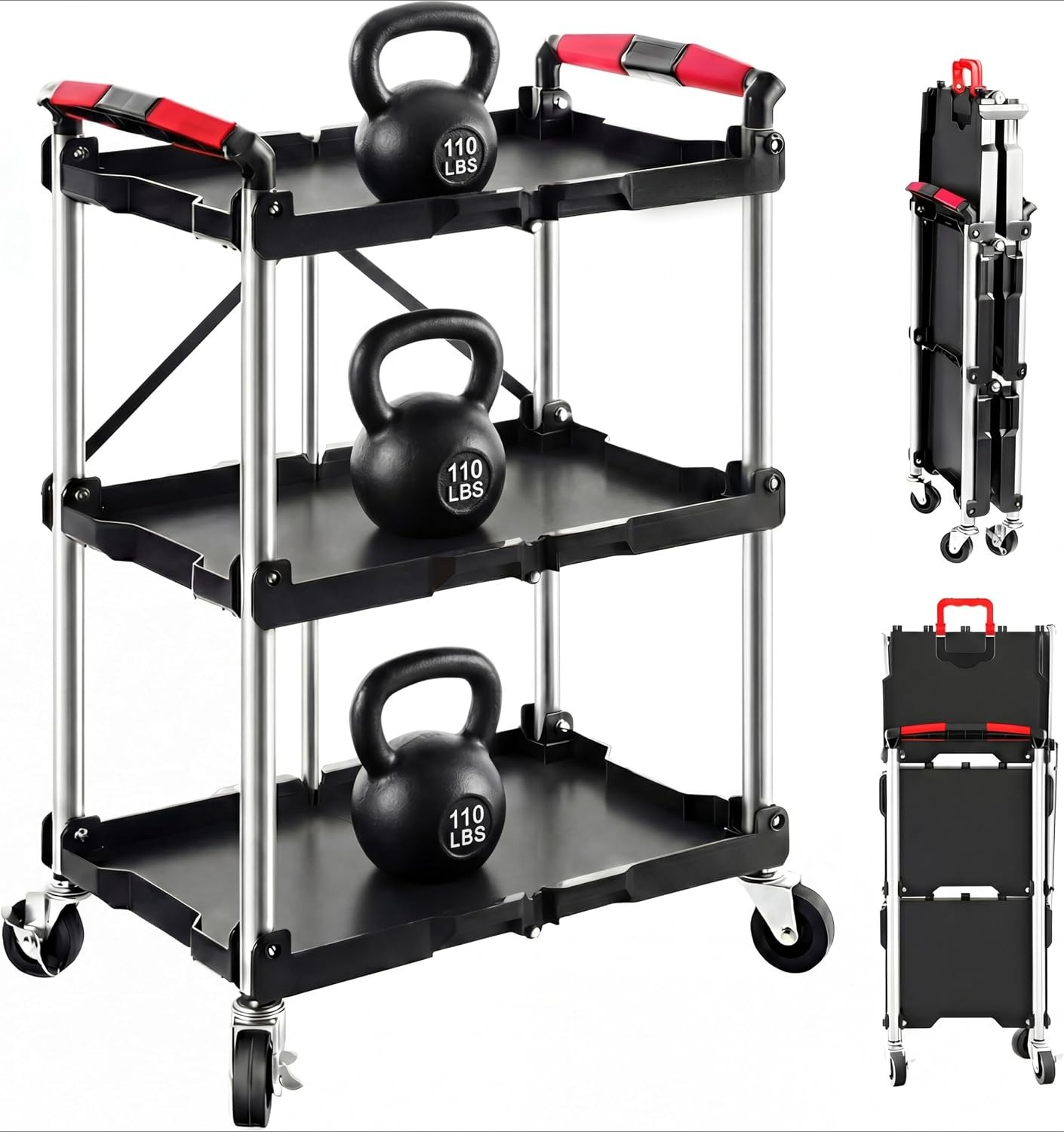 3-Shelf Foldable Rolling Utili - огляд і ціна Tools For Garage Workshop